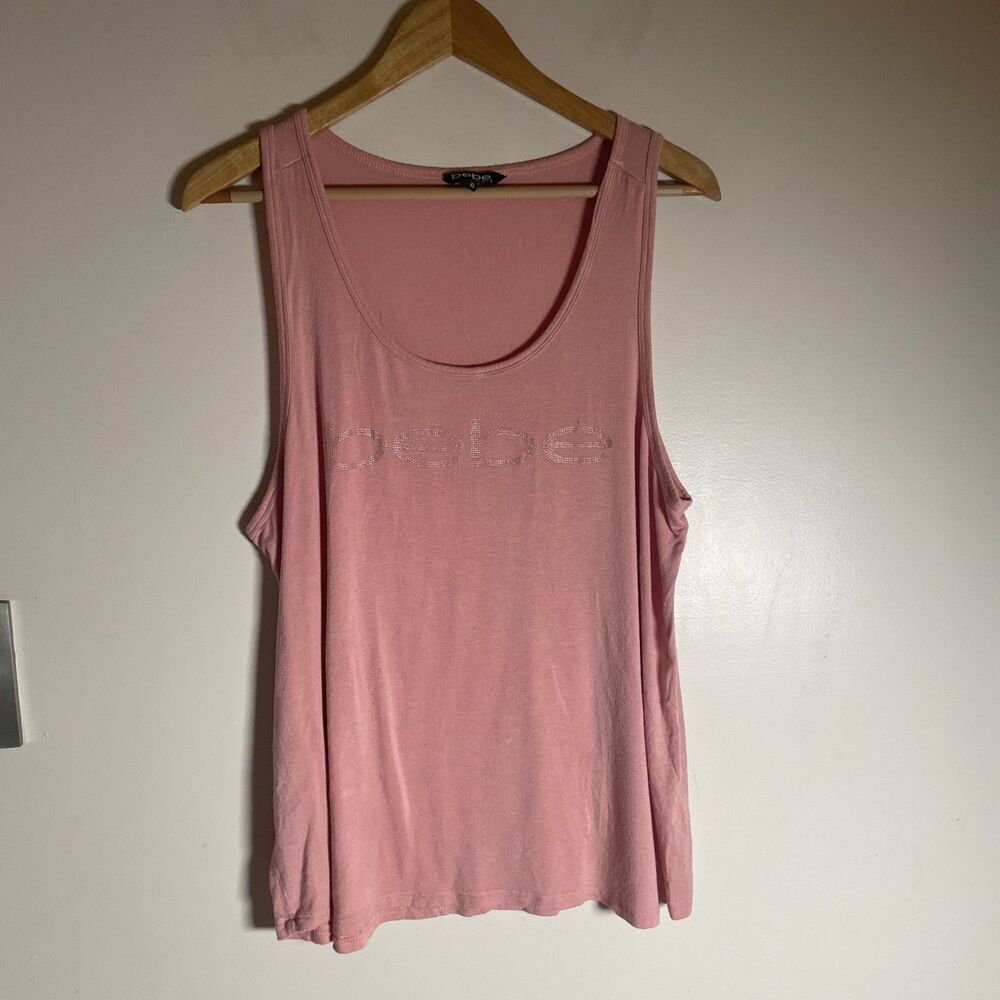 Bebe Sport Tank Top Women’s In Pink Size XL Shimmer Spell Out, Soft